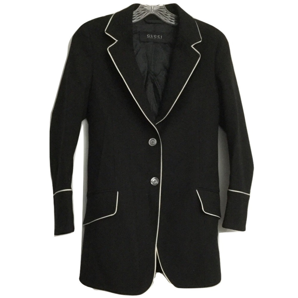 Gucci Wool Piped Blazer Sz Fits US 2-4 Black White - Picture 2 of 8